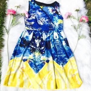 Cynthia Rowley Vibrant Yellow Blue Dress Size 6 Wedding GuestSpring Coral Easter